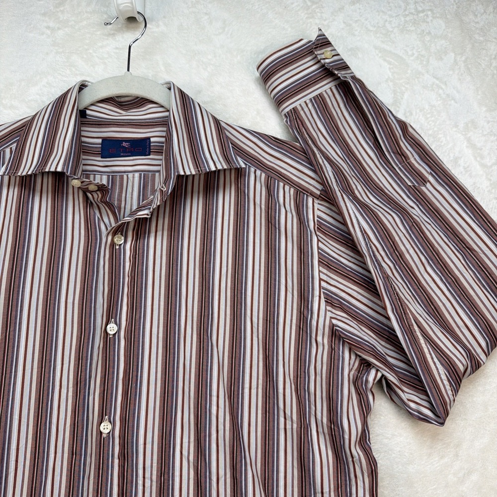 Etro Milano Striped Button Up‎ Shirt Men's XL 42 Italian Designer Luxury